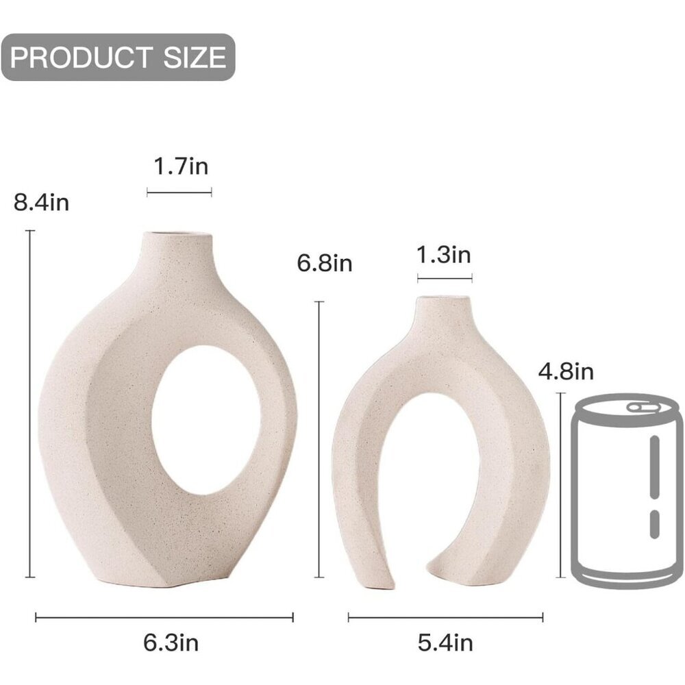 Snuggle Hollow Ceramic Set of 2 Boho ins Style Round Decorative Cream White Vase - Picture 3 of 6
